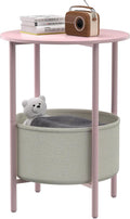 DGSANDGO Round End Table with Fabric Basket, Bedside Table with Storage by DGSANDGPuttheCustomerFirst
