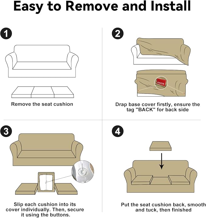 100% WaterproofCouch Cover 4-Piece Set Striped Sofa Slipcovers - Image 7