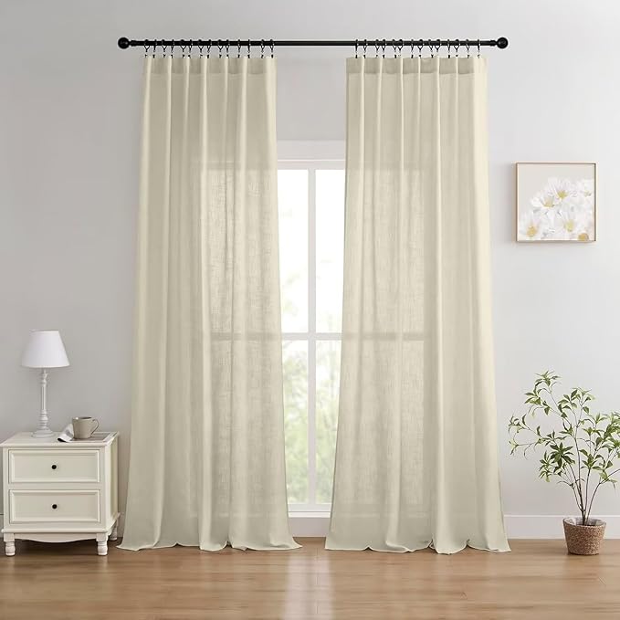Joydeco Linen Curtains 84 Inch Length 2 Panels Set, Light Filtering Curtains by JOYDECO