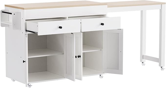 74.5 Inch Kitchen Island with Extendable Dining Table, Rolling Kitchen Island - Image 9