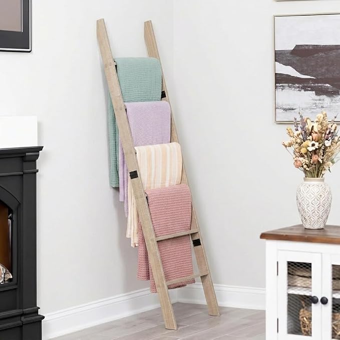 Blanket Ladder for Living Room and Bedroom, 5ft 8 inch, 6-Tier Wall Leaning by RELODECOR