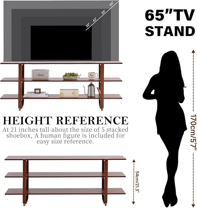 Welnow Bamboo TV Stand for Up to 65 Inch, Mid Century Modern Entertainment - Image 6
