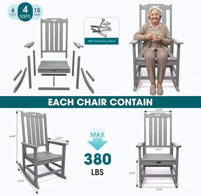 THOEOE Oversized Rocking Chair Set of 2, Outdoor Rocking Chair - Image 7