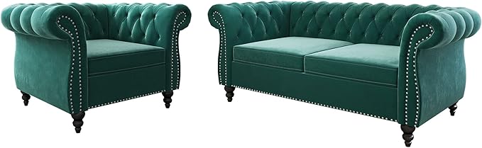 QHITTY 2 Piece Living Room Set, Sectional Chesterfield Sofa Chair Contemporary by QHITTYFurnitureLife