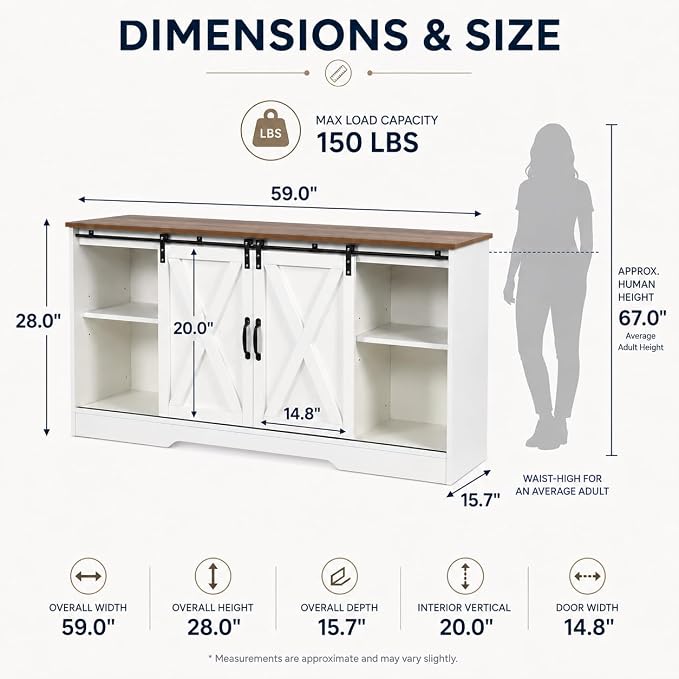 4 EVER WINNER Farmhouse Coffee Bar Cabinet, Kitchen Storage Cabinet, Coffee - Image 2