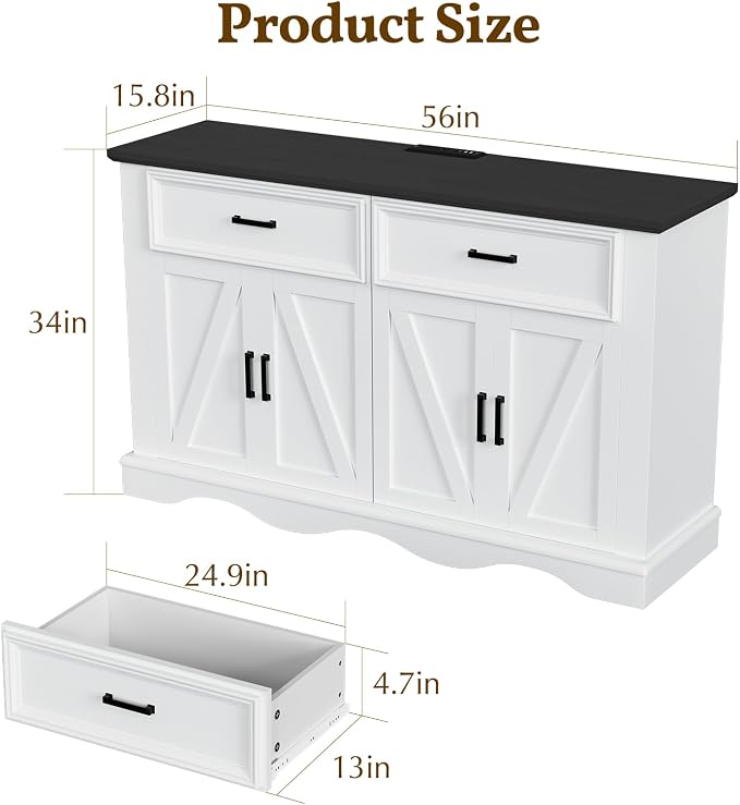 56" Modern Farmhouse Sideboard Buffet Cabinet - Image 2