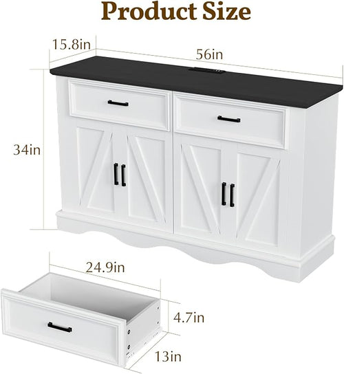 56" Modern Farmhouse Sideboard Buffet Cabinet - Image 2