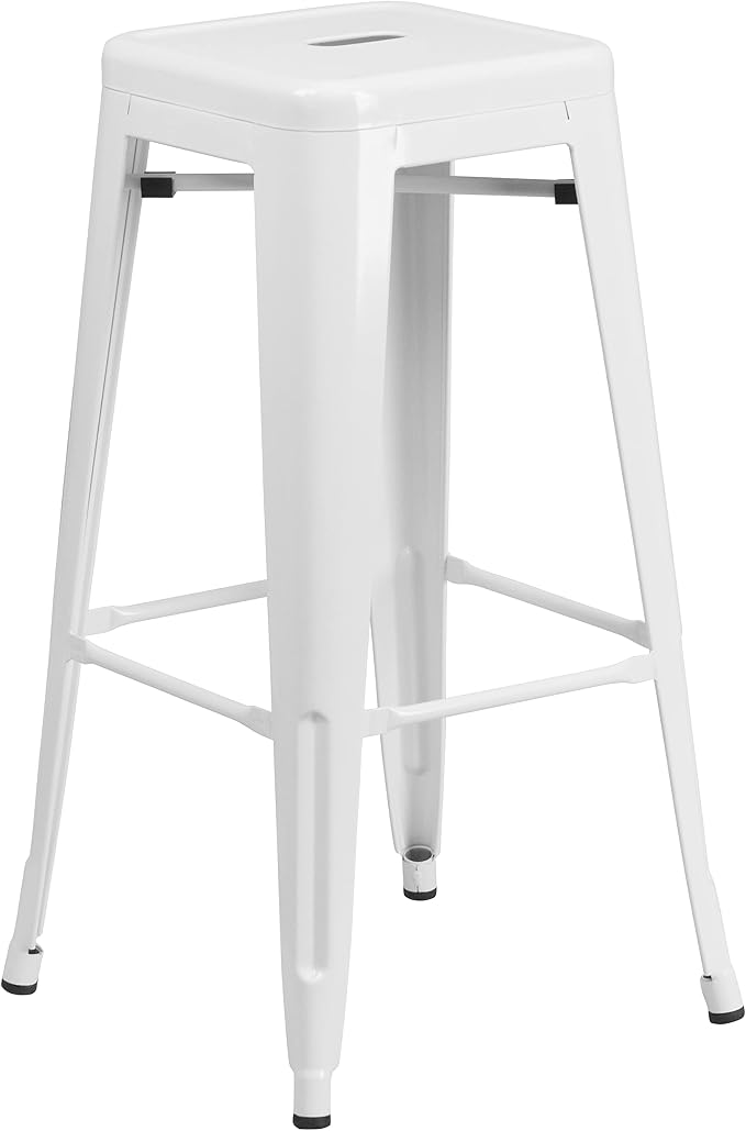 Flash Furniture Commercial Grade 30" High Backless White Metal Indoor-Outdoor - Image 4