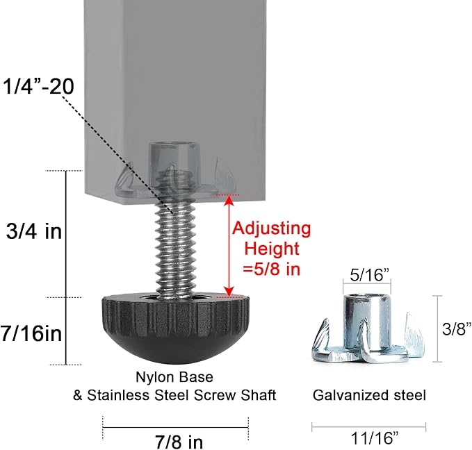 Anwenk 1/4” Furniture Leveling Feet Stainless Steel Screw-in Threaded Leg - Image 3