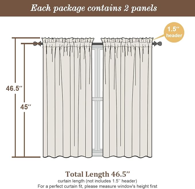 Chyhomenyc Charcoal Grey Short Curtains 45 Inch Length 2 Panels, Light - Image 4