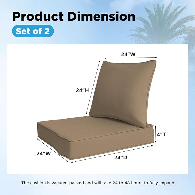 Sunbrella Outdoor Deep Seat & Back Cushion Set, 24 x 24 Inch Water Repellent - Image 3