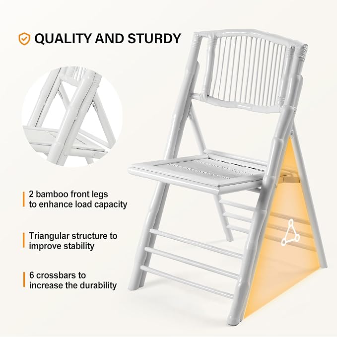 VINGLI Bamboo Folding Chair, Foldable Dining Wood Chairs Comfortable Seat - Image 4