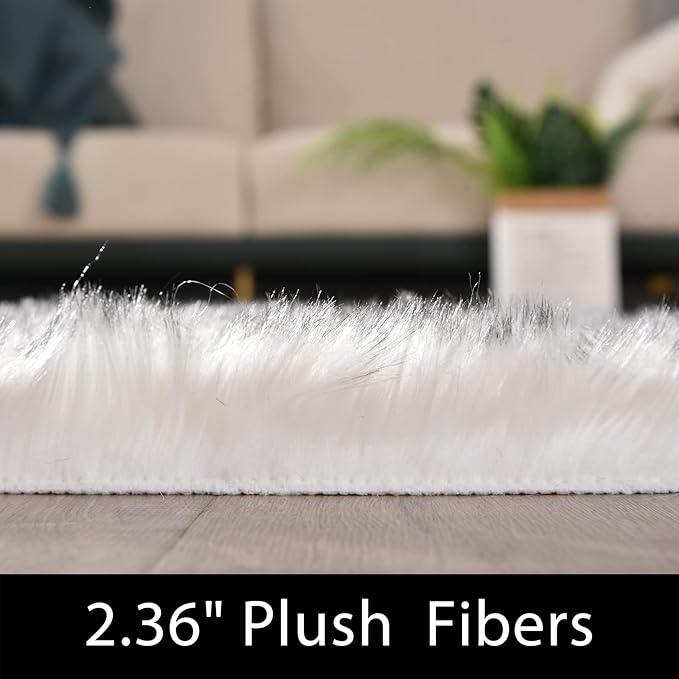 Latepis Small Circle Rug Round Rug 4ft Faux Sheepskin Fur Rug White - Image 2