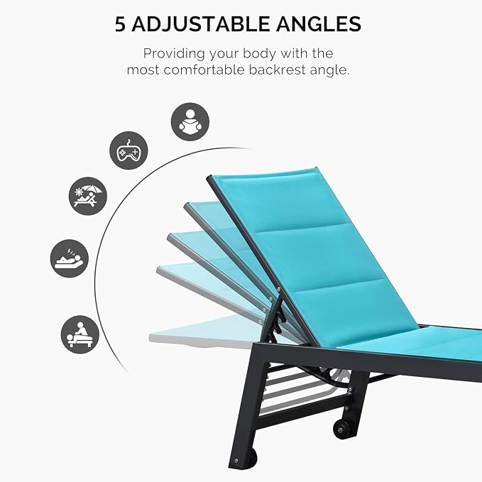 PURPLE LEAF Outdoor Lounge Chairs Aluminum Chaise Lounge Set of 2 Patio Chaise - Image 3