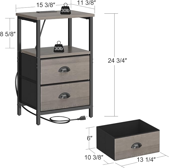 sthmec Nightstand with Charging Station, LED Night Stand Set of 2, Bedside - Image 3