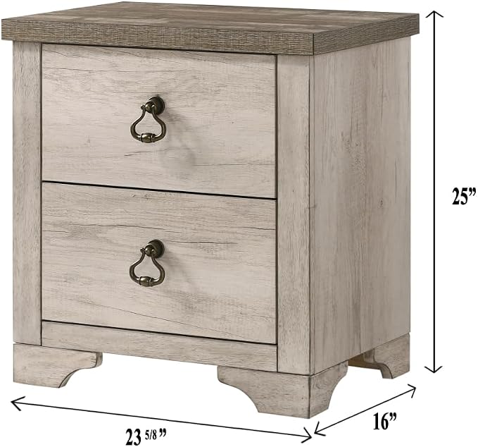 1pc Cottage Style Distressed 2 Drawer Nightstand Driftwood Finish - Image 3