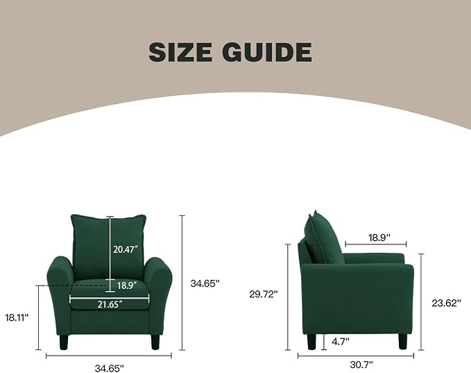 Mid-Century Accent Chairs Set of 2, Modern Linen Fabric Armchair - Image 2