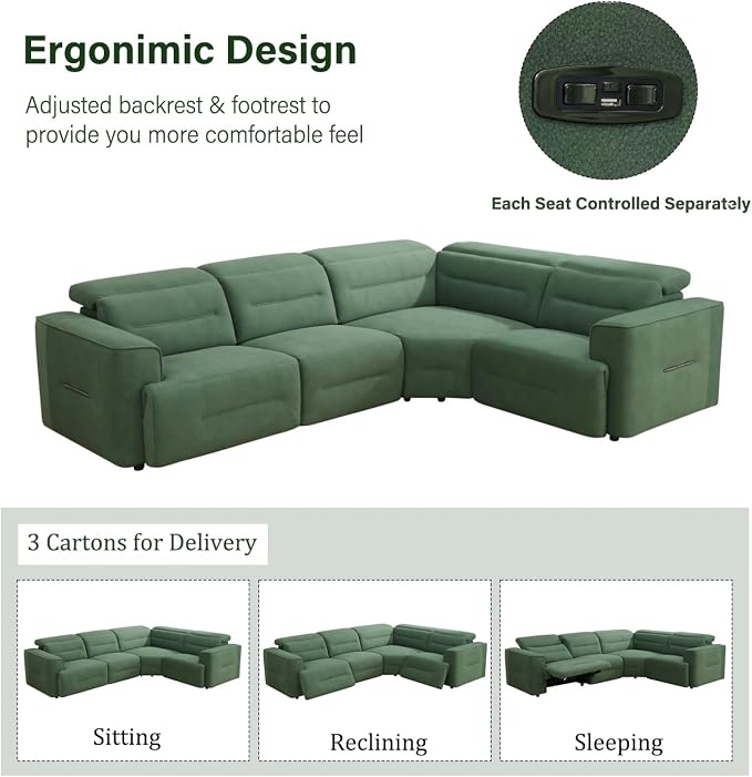 Power Recliner Sectional Sofa, L-Shaped Living Room Furniture Set, Reclining - Image 6