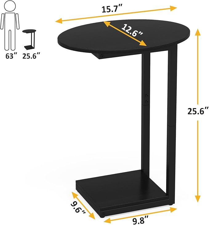 Hosfais Small Side Table End Table, C-Shaped Wood Coffee Table TV Tray - Image 3