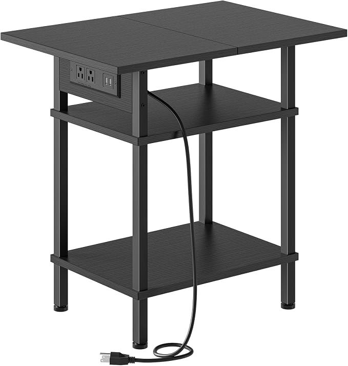 Asgolion Side Table with Charging Station, Skinny Nightstand with USB Ports and by Asgolion