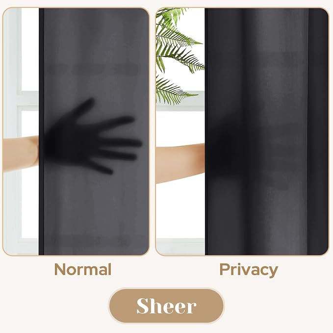 HOMEIDEAS Halloween Non-See-Through Black Privacy Sheer Curtains, 52 X 84 - Image 3