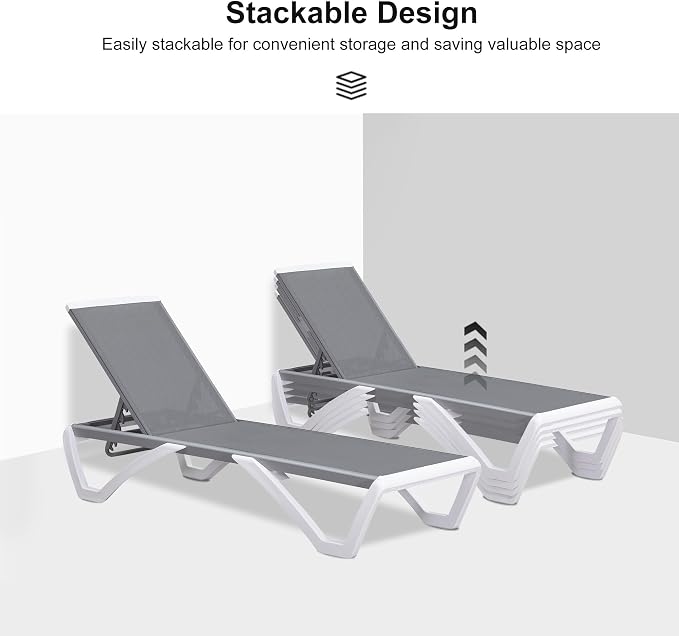 PURPLE LEAF Patio Chaise Lounge Chair Set Outside Aluminum Plastic Stackable - Image 5