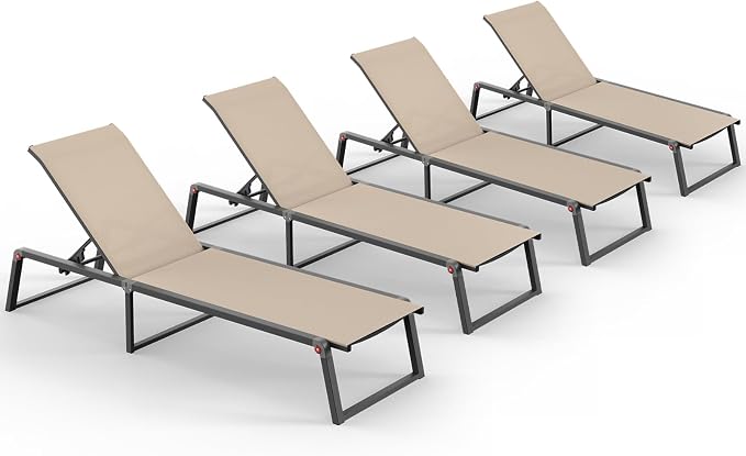Aluminum Chaise Lounge Chair Outdoor, Foldable& No Assembly Patio Pool Lounge by Oasbira