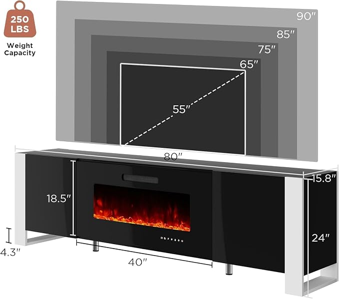 AMERLIFE 3-Piece Modern Wall Unit Entertainment Center Set, High Gloss 80" - Image 9