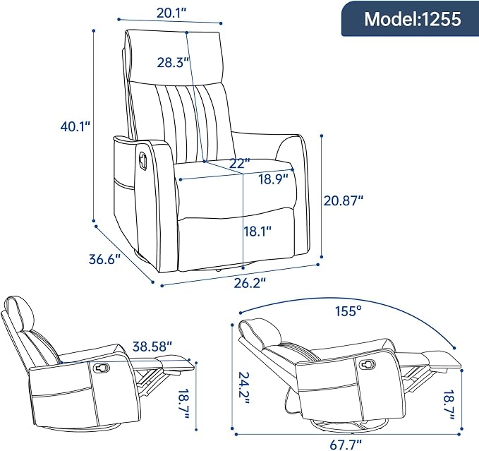 Trustyue Swivel Rocker Recliner Chair, 360° Swivel Recliner - Image 2