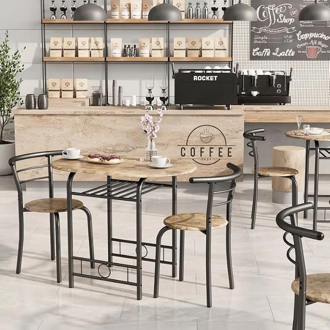 Shahoo 3-Piece Wooden Dining Table Set, Kitchen Breakfast Nook Sets - Image 3