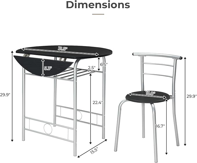 VINGLI 31.5" Drop Leaf Dining Table Set - Image 7