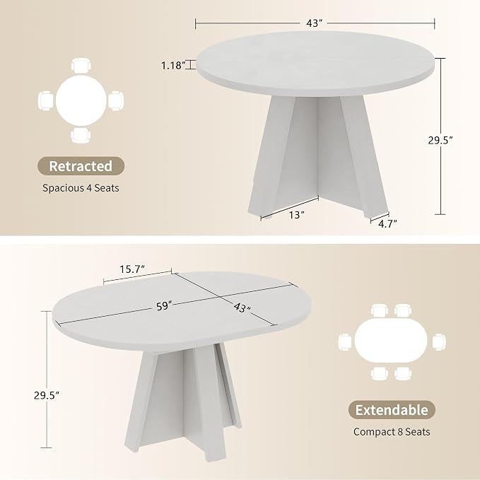 iPormis 43.3in-59in Extendable Round Dining Table - Image 2