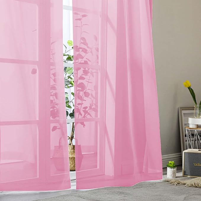 Pink Sheer Curtains for Bedroom Living Room 45 Inch Length 2 Panels, Soft Airy - Image 8