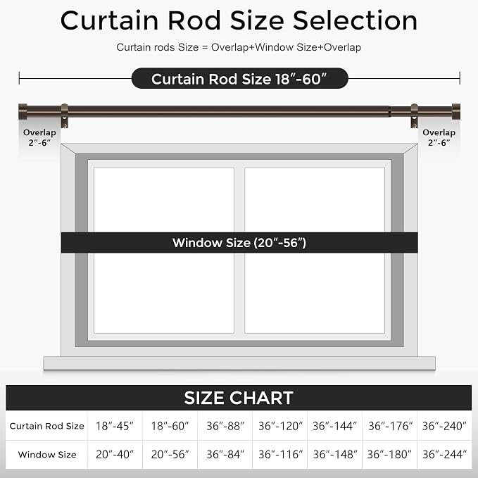 VOIIY 2 Pack Curtain Rods for Windows 28 to 48 Inch, Bronze 1'' Diameter - Image 5