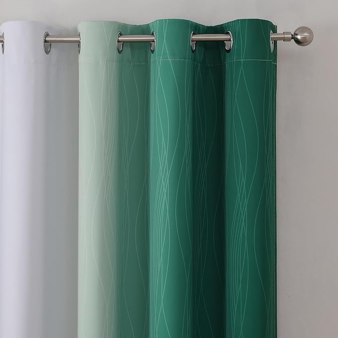 Estelar Textiler Green and Greyish White Ombre Blackout Curtains 90 Inch Length - Image 4