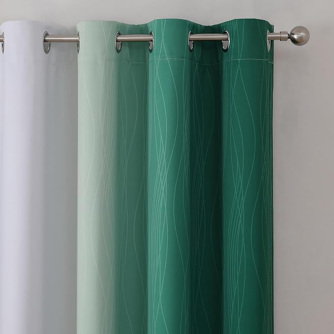 Estelar Textiler Green and Grayish White Ombre Blackout Curtains - Image 4