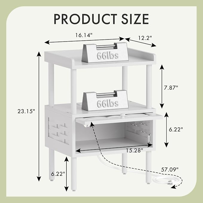 Amazer White Nightstand with Charging Station, Bamboo Night Stand - Image 2