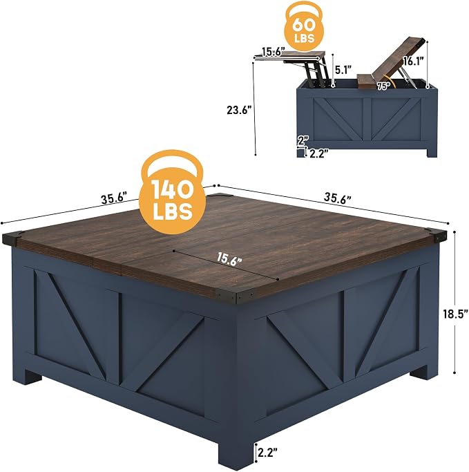 jimeimen Farmhouse Lift Top Coffee Table - Image 2