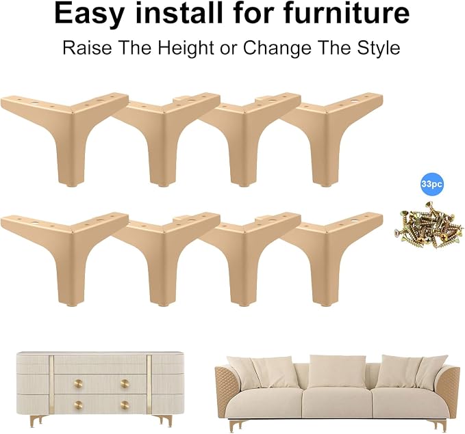 AODIOU Furniture Legs Gold Feet: Sofa Legs Replacement Set of 8 - Image 4