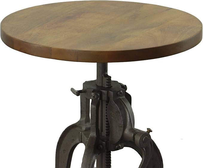 Carolina Chair & Table Adjustable Hand Crank 18" Wooden Top Rustic Side Table - Image 5