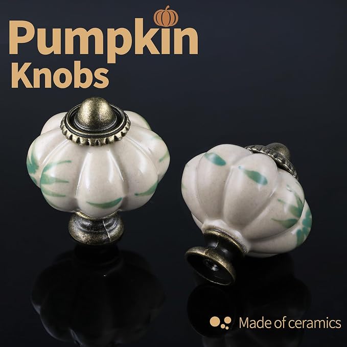 Ivory Pumpkin Knobs 6 Pack Ceramic Cabinet Knobs Vintage Drawer Pulls - Image 5