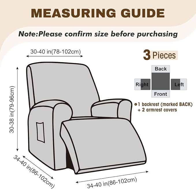 Gennia Recliner Chair Covers 3 Pieces Extra, Waterproof Jacquard Reclining - Image 4