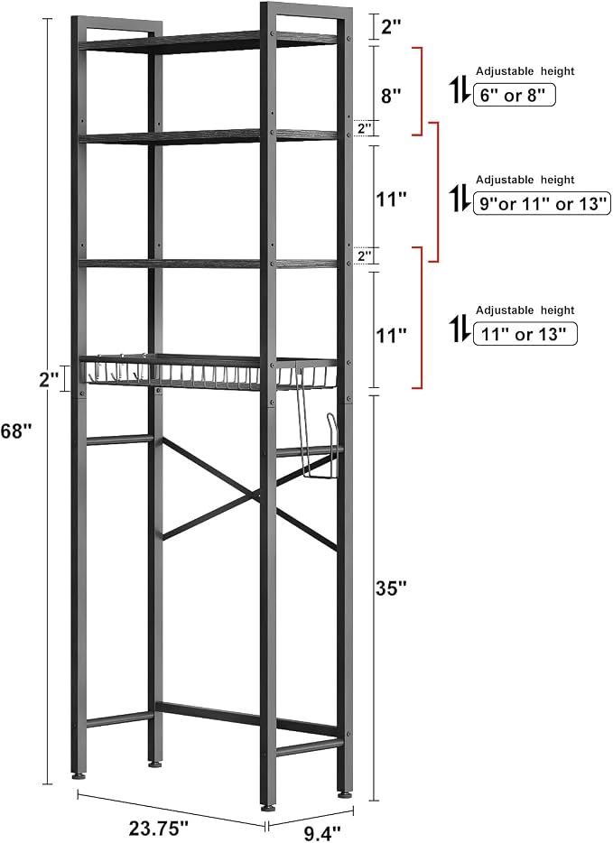 Kalrin Over-The-Toilet Storage Rack, 4-Tier Bathroom Organizer Shelf Over Toilet - Image 6