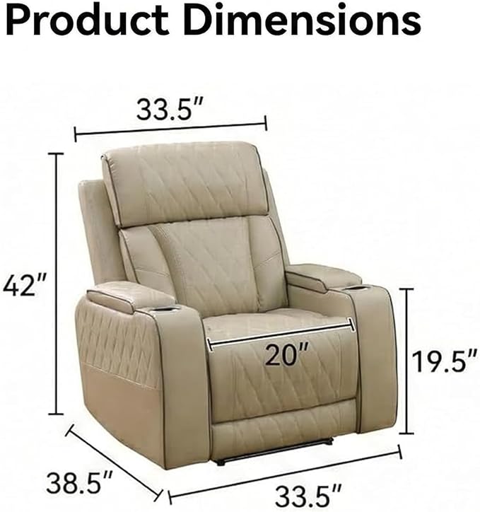 Power Recliner Chair with LED Lights, Leather Manual Recliner 1 Seat, Living - Image 2