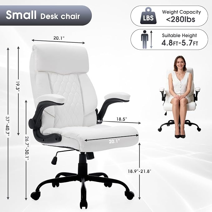 High Back Office Chair with Flip-up Armrests, Leather Comfy Desk Chair with - Image 2