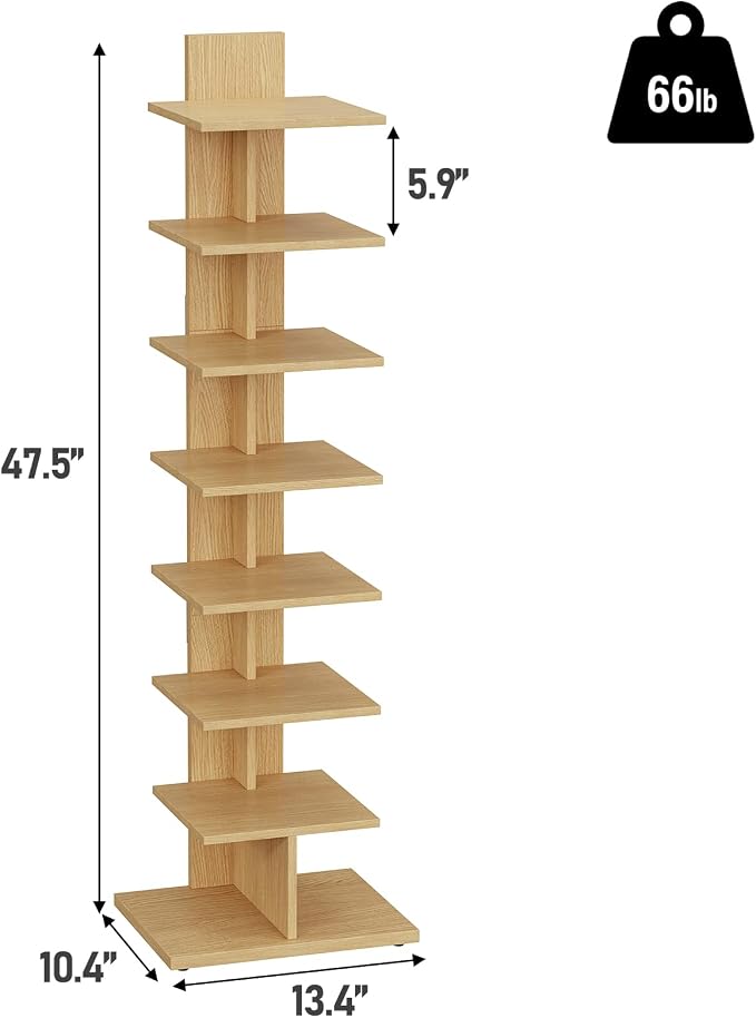 TUTOTAK Narrow Bookshelf, 8-Tier Bookcase, Spine Book Shelf - Image 2