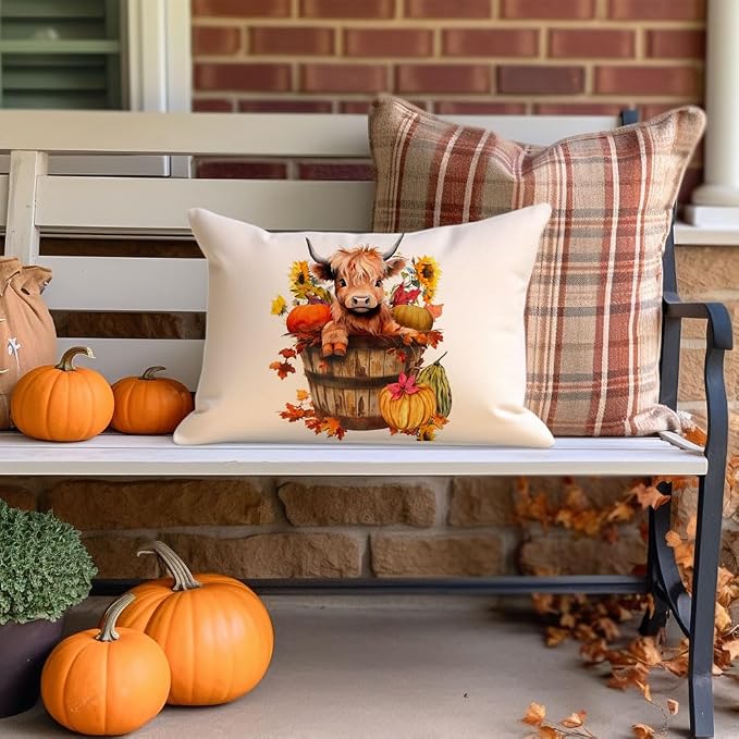 RABUSOFA Fall Decor Pillow Covers 12x20 Inch Lumbar Highland Cow Autumn Fall - Image 4