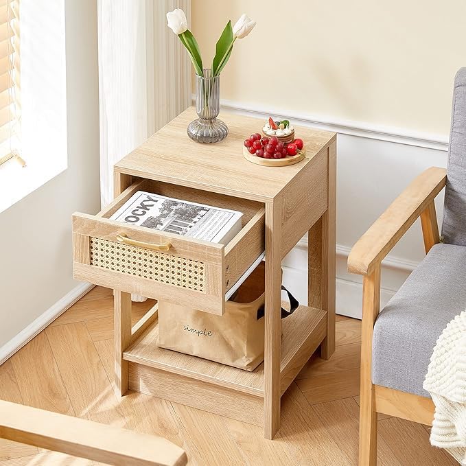 Rattan Center Table and Nightstand Set, 3-Piece Wood Living Room Table Set - Image 8