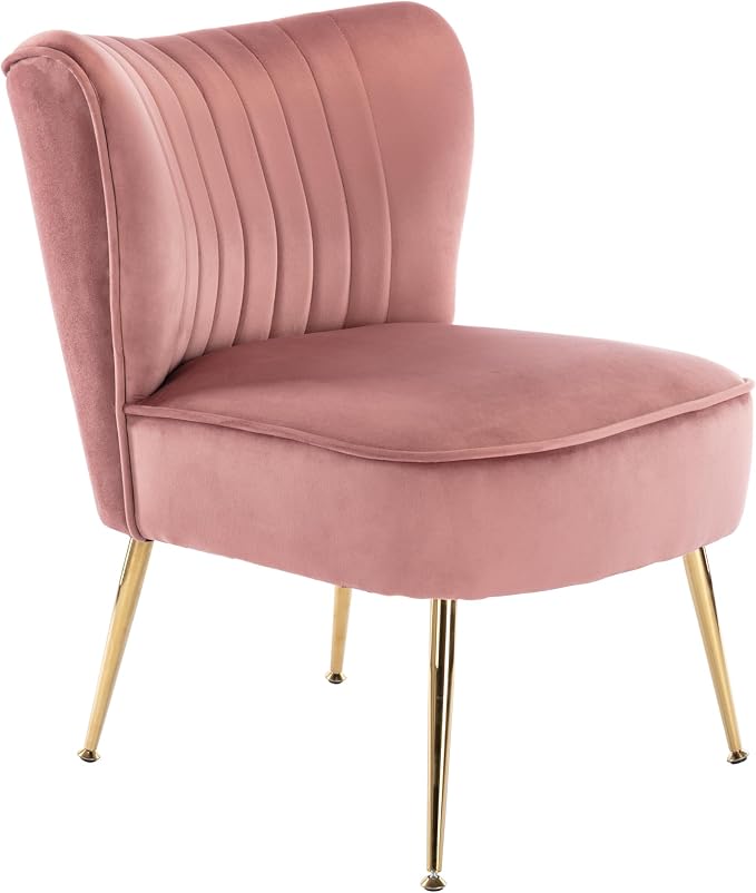 Velvet Accent Chairs Set of 2 Comfy Living Room Chair Armless Slipper Chair Mid - Image 9