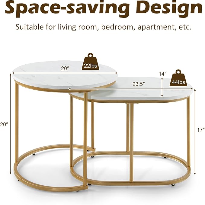 Giantex Modern Nesting Coffee Table Set of 2, Coffee Table & End Table Sets - Image 3